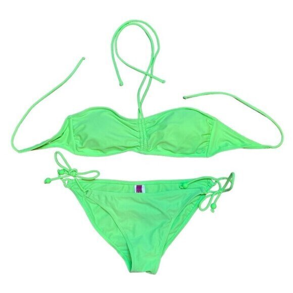 Y2K OP Lime‎ Green Bikini Set Size 7/9 - Picture 1 of 7